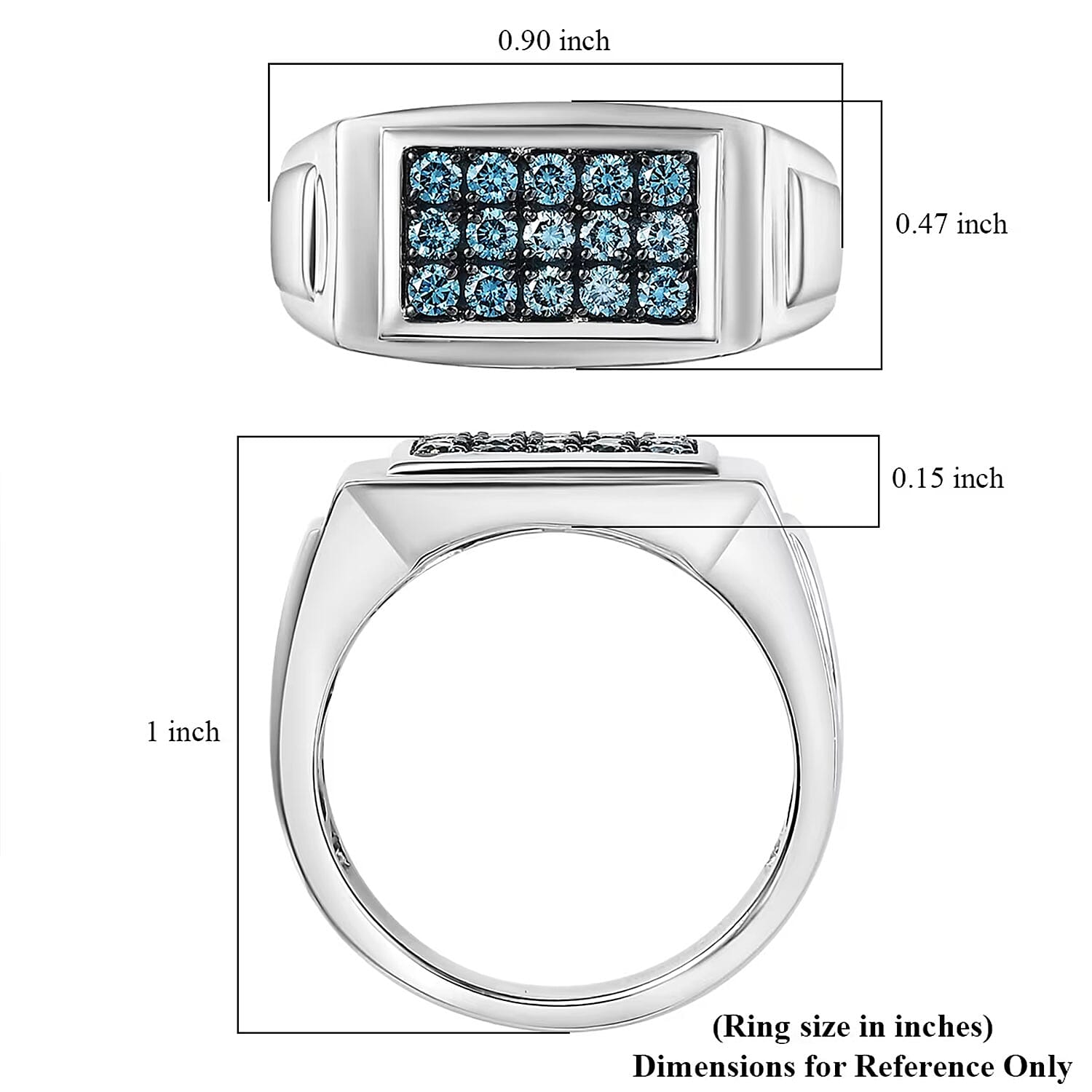 Luxuriant Lab Grown Blue Diamond (IR) 0.50 ctw Men's Ring in Rhodium Over Sterling Silver (Size 10.0) 
