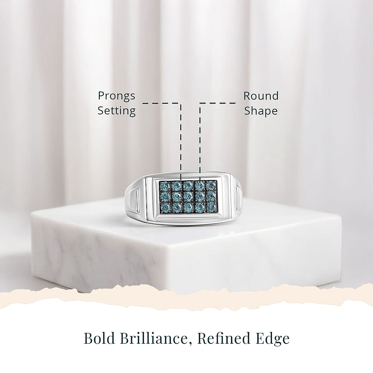 Luxuriant Lab Grown Blue Diamond (IR) 0.50 ctw Men's Ring in Rhodium Over Sterling Silver (Size 11.0)  image number 4