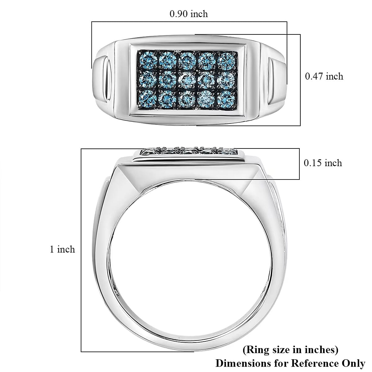 Luxuriant Lab Grown Blue Diamond (IR) 0.50 ctw Men's Ring in Rhodium Over Sterling Silver (Size 11.0)  image number 6