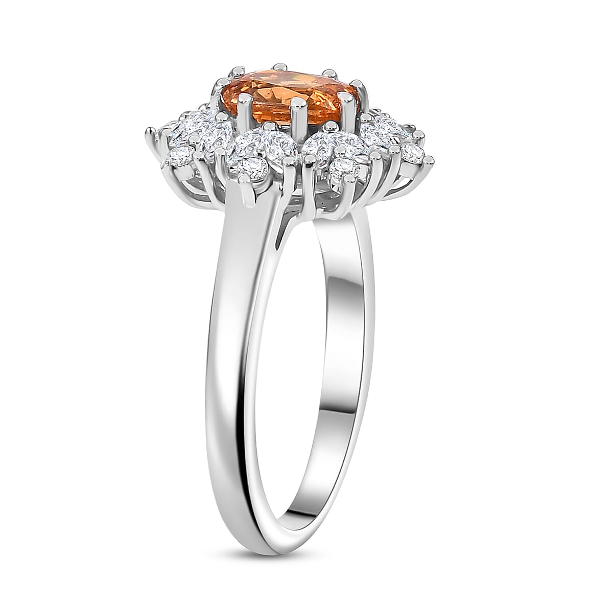 D'Joy Premium Tanzanian Mandarin Garnet and White Zircon 2.10 ctw Bloomfire Ring in Rhodium Over Sterling Silver (Size 7.0) image number 3