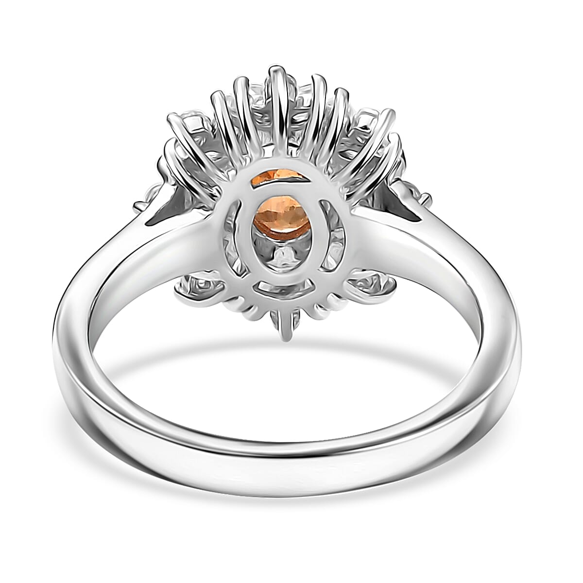 D'Joy Premium Tanzanian Mandarin Garnet and White Zircon 2.10 ctw Bloomfire Ring in Rhodium Over Sterling Silver (Size 7.0) image number 4