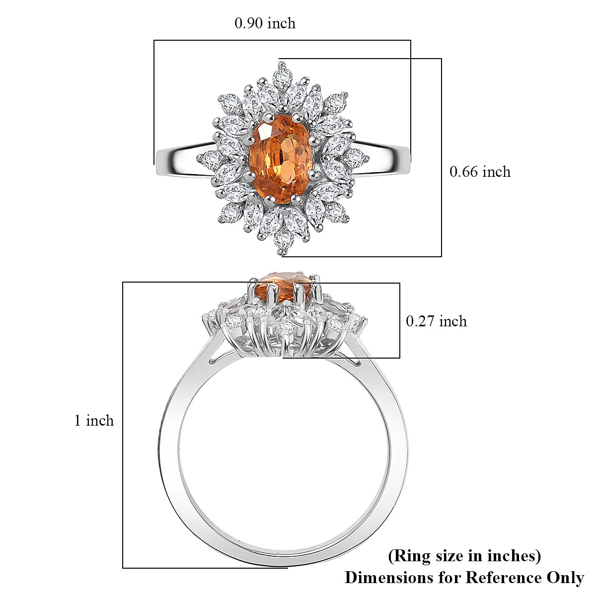 D'Joy Premium Tanzanian Mandarin Garnet and White Zircon 2.10 ctw Bloomfire Ring in Rhodium Over Sterling Silver (Size 7.0) image number 5