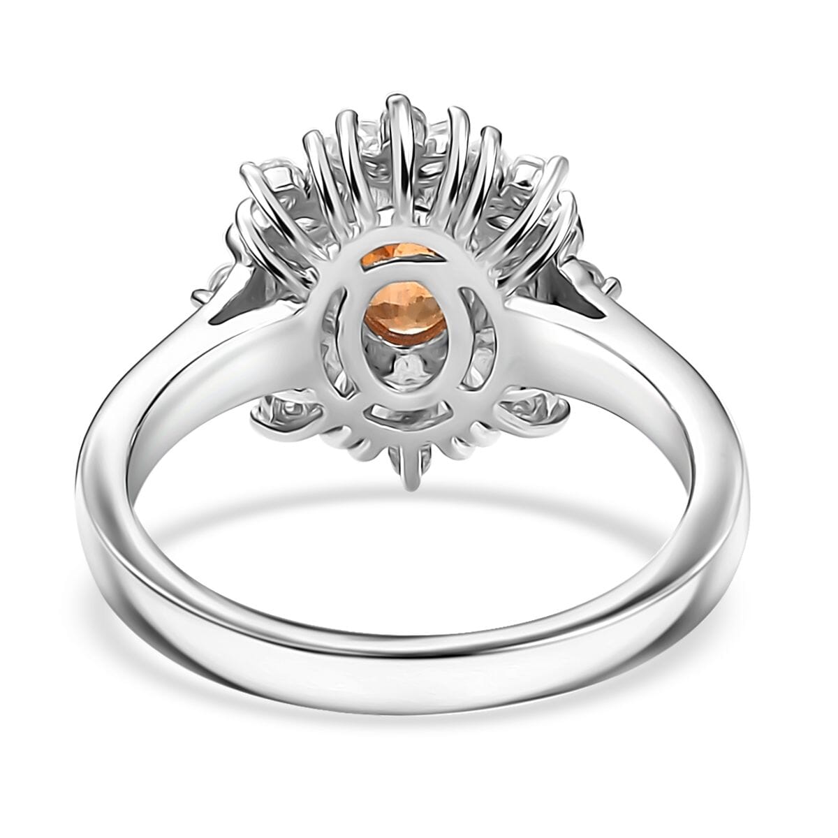 D'Joy Premium Tanzanian Mandarin Garnet and White Zircon 2.10 ctw Sunburst Ring in Rhodium Over Sterling Silver (Size 8.0) image number 4