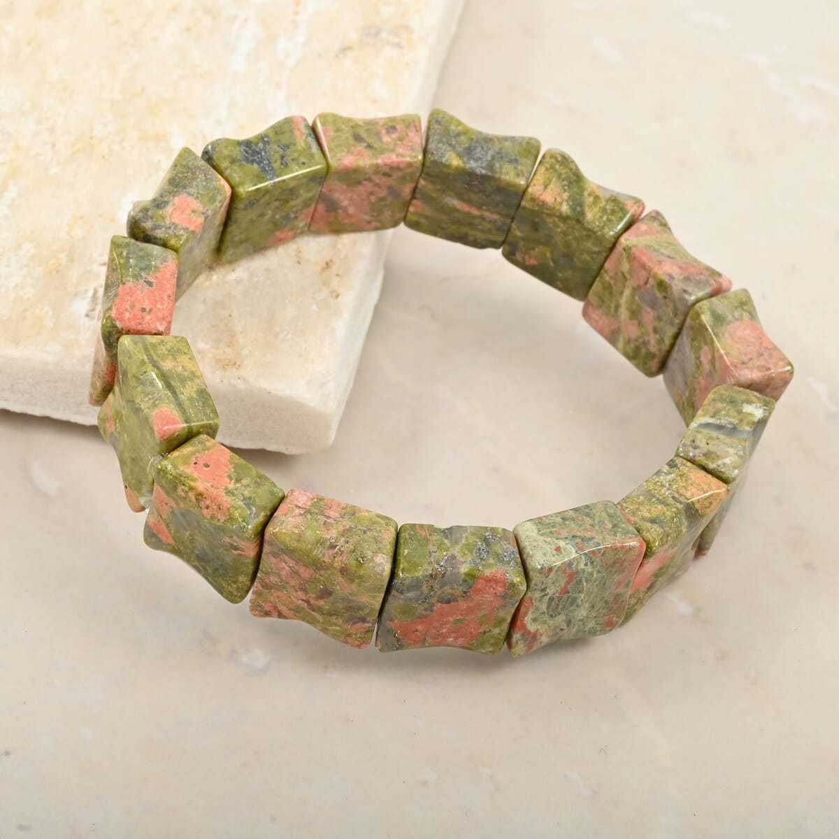 Unakite 229.95 ctw Wavy Rectangle Stretch Bracelet image number 1