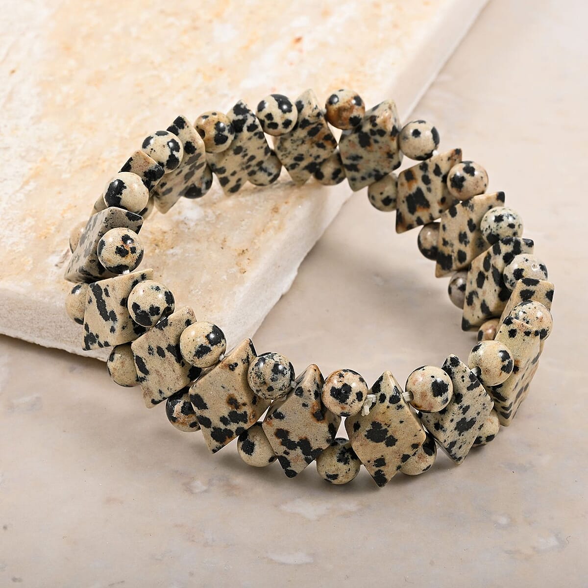 Dalmation Jasper 156.20 ctw Princess Stretch Bracelet (6-7In) image number 1