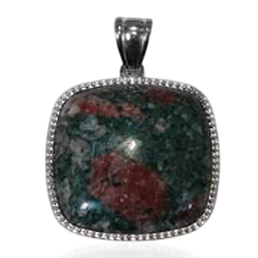 Ruby Zoisite 80.00 ctw Solitaire Pendant in Silvertone Alloy