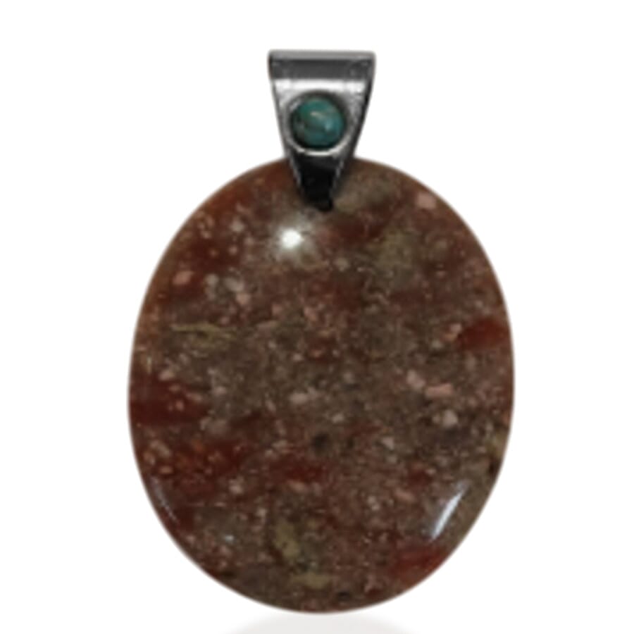 Autumn Jasper and Larimar 100.00 ctw Pendant in Stainless Steel