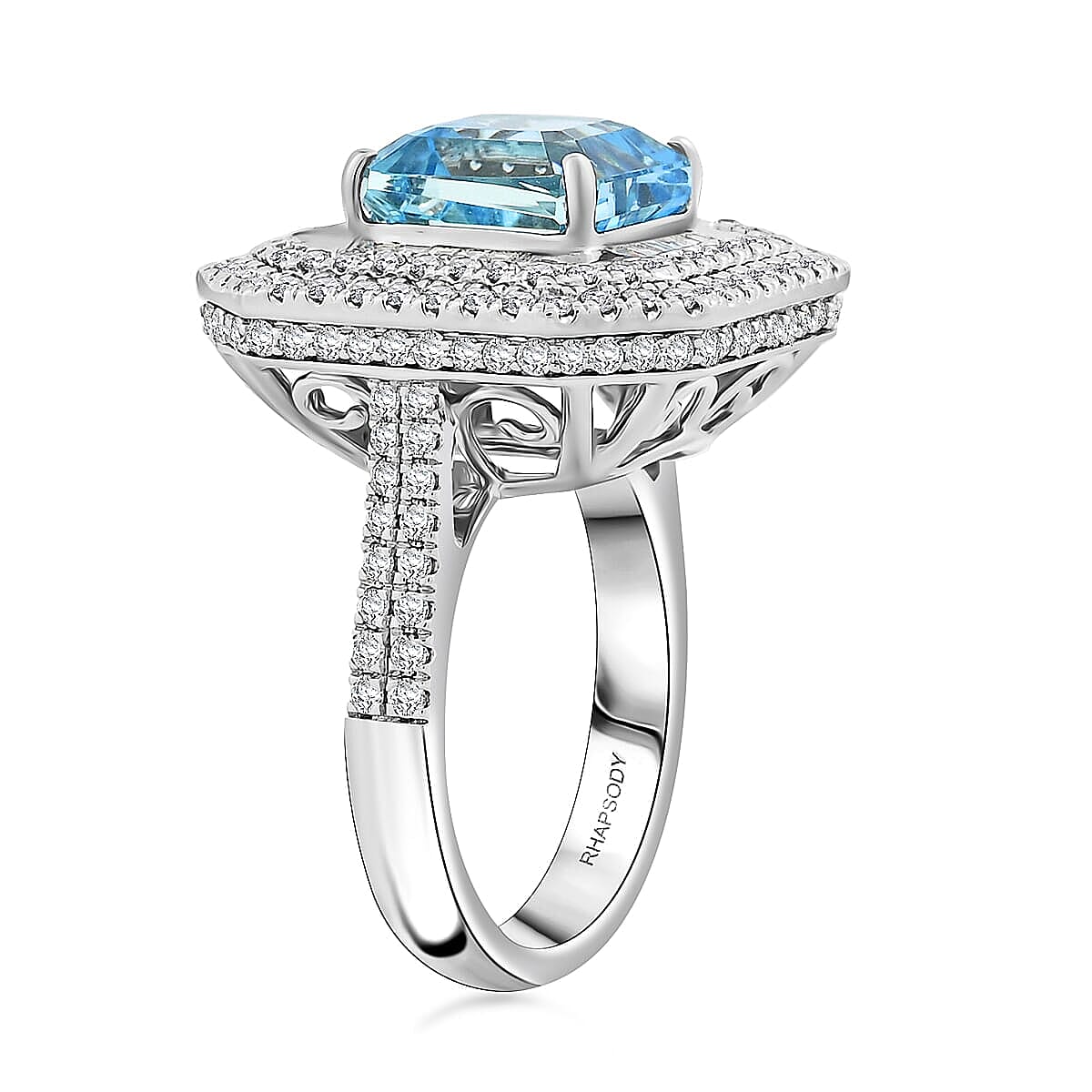 Chairman Collection Certified & Appraised Rhapsody 950 Platinum AAAA Santa Maria Aquamarine, Diamond (E-F, VS) (1.83 cts) Ring (Size 6.5) (13.63 g) 6.65 ctw image number 3