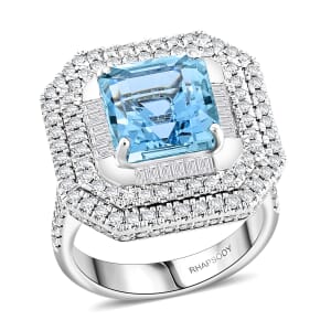 Rhapsody 950 Platinum  AAAA  Santamaria Aquamarine   White Diamond  VS Ring ,  Platinum Wt. 15.35 g (Size 7.0) 6.66 ctw