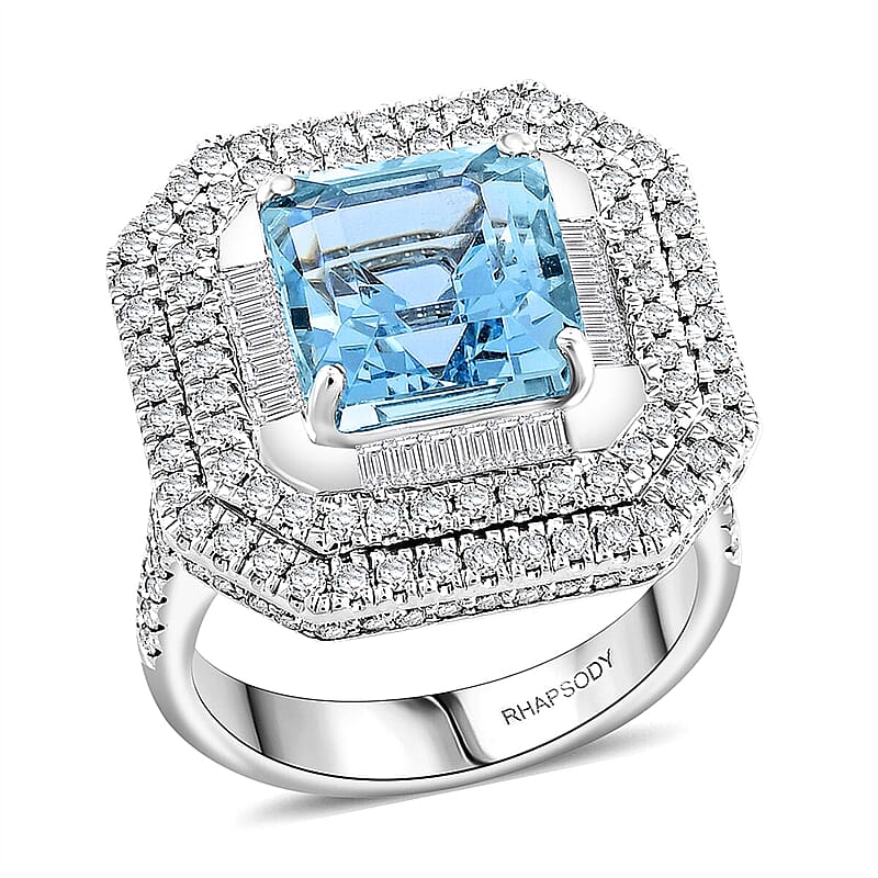 Chairman Collection Certified & Appraised Rhapsody 950 Platinum AAAA Santa Maria Aquamarine, Diamond (E-F, VS) (1.83 cts) Ring (Size 7.0) (13.63 g) 6.65 ctw