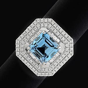 Chairman Collection Certified & Appraised Rhapsody 950 Platinum AAAA Santa Maria Aquamarine, Diamond (E-F, VS) (1.83 cts) Ring (Size 7.0) (13.63 g) 6.65 ctw