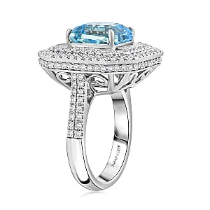 Chairman Collection Certified & Appraised Rhapsody 950 Platinum AAAA Santa Maria Aquamarine, Diamond (E-F, VS) (1.83 cts) Ring (Size 7.0) (13.63 g) 6.65 ctw
