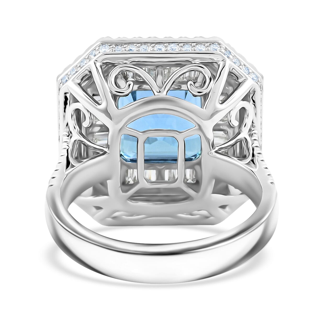 Rhapsody 950 Platinum  AAAA  Santamaria Aquamarine   White Diamond  VS Ring ,  Platinum Wt. 15.35 g (Size 7.0) 6.66 ctw image number 4