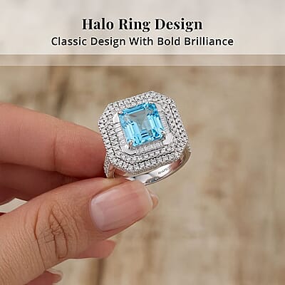 Chairman Collection Certified & Appraised Rhapsody 950 Platinum AAAA Santa Maria Aquamarine, Diamond (E-F, VS) (1.83 cts) Ring (Size 7.0) (13.63 g) 6.65 ctw