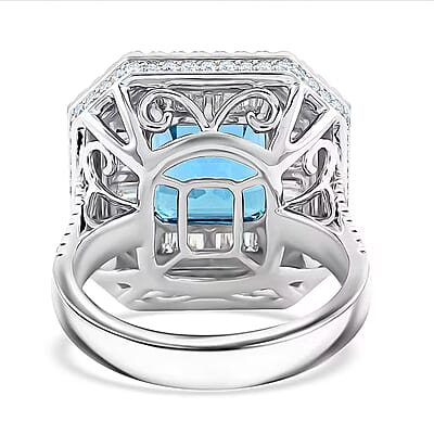 Chairman Collection Certified & Appraised Rhapsody 950 Platinum AAAA Santa Maria Aquamarine, Diamond (E-F, VS) (1.83 cts) Ring (Size 7.0) (13.63 g) 6.65 ctw
