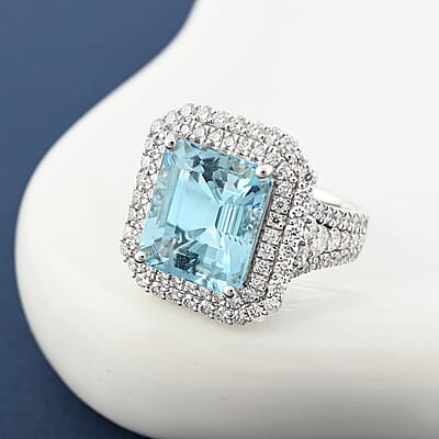 Chairman Collection Certified & Appraised Rhapsody AAAA Santa Maria Aquamarine and E-F VS Diamond 8.35 ctw Ring in 950 Platinum (Size 7.0) 13.63 Grams