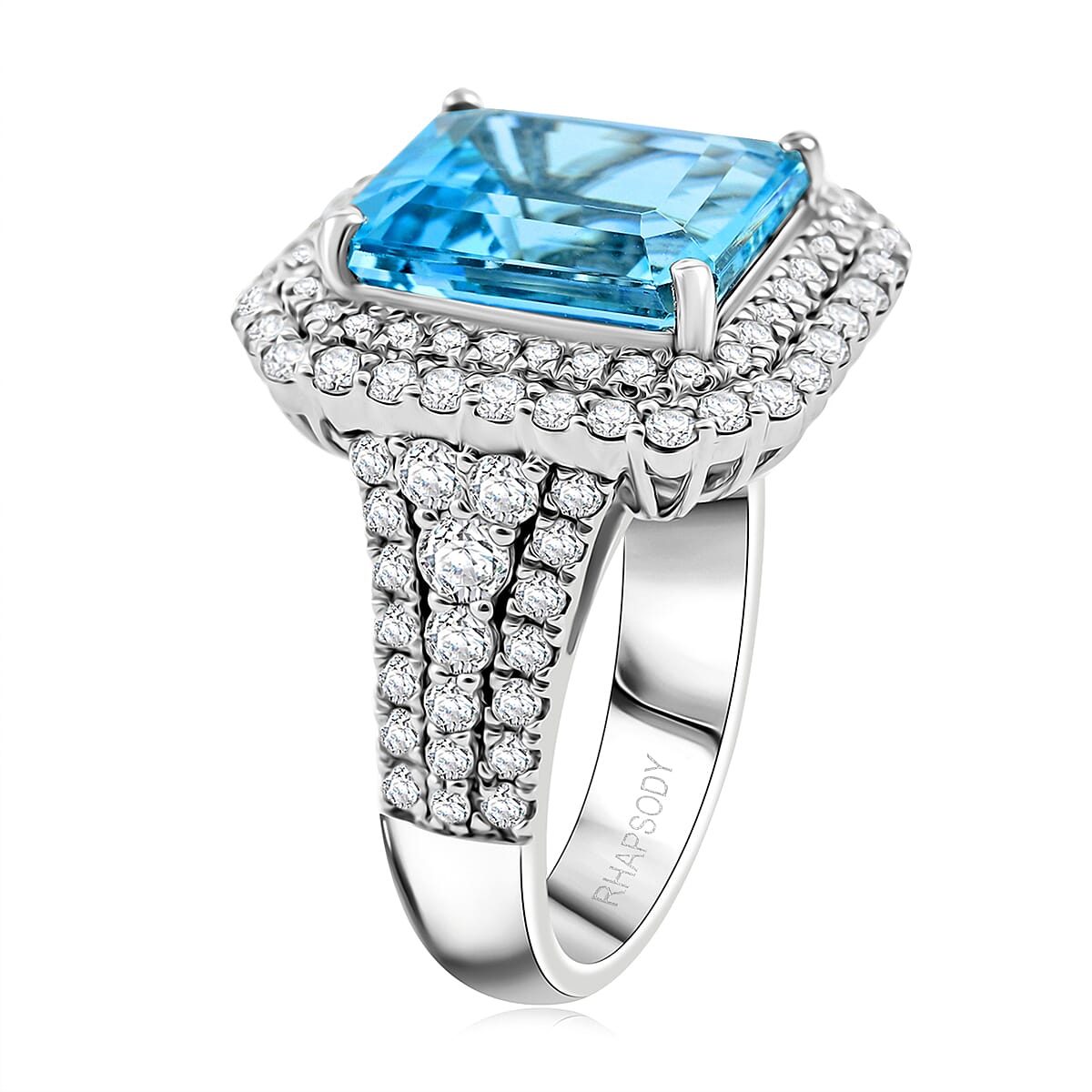 Chairman Collection Certified & Appraised Rhapsody AAAA Santa Maria Aquamarine and E-F VS Diamond 8.35 ctw Ring in 950 Platinum (Size 7.0) 13.63 Grams