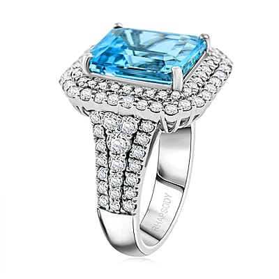 Chairman Collection Certified & Appraised Rhapsody AAAA Santa Maria Aquamarine and E-F VS Diamond 8.35 ctw Ring in 950 Platinum (Size 7.0) 13.63 Grams