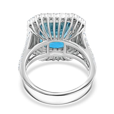 Chairman Collection Certified & Appraised Rhapsody AAAA Santa Maria Aquamarine and E-F VS Diamond 8.35 ctw Ring in 950 Platinum (Size 7.0) 13.63 Grams