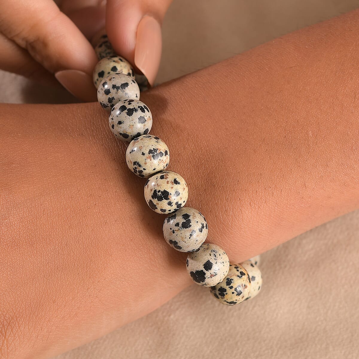 Dalmation Jasper Beaded 1.80 ctw Stretch Bracelet  image number 2