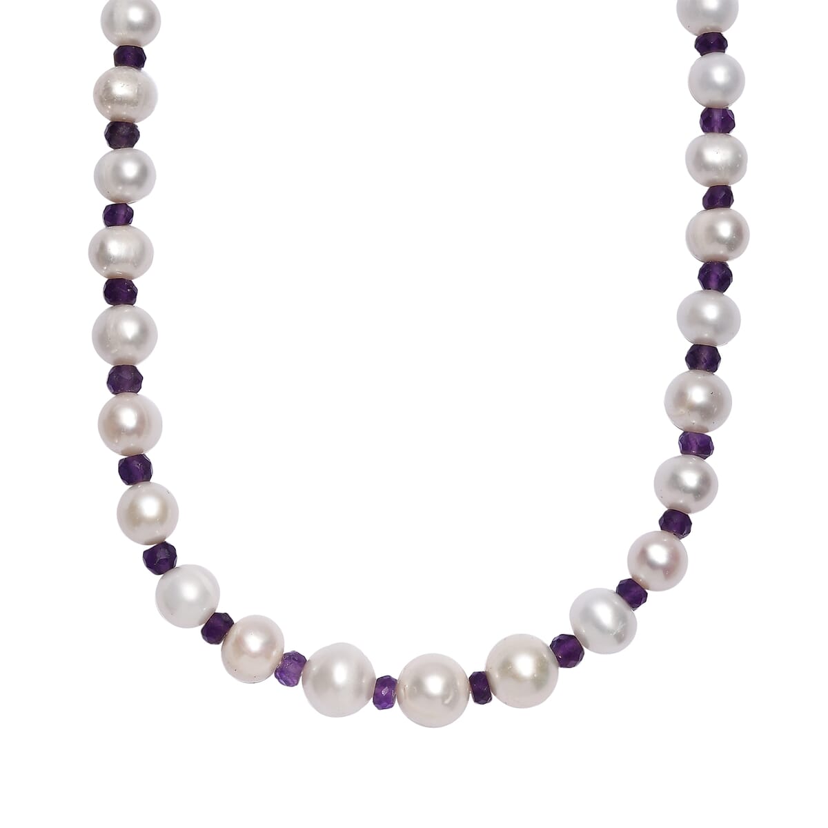 White Freshwater Pearl and African Amethyst 20 ctw Necklace 18 Inches in Rhodium Over Sterling Silver image number 0