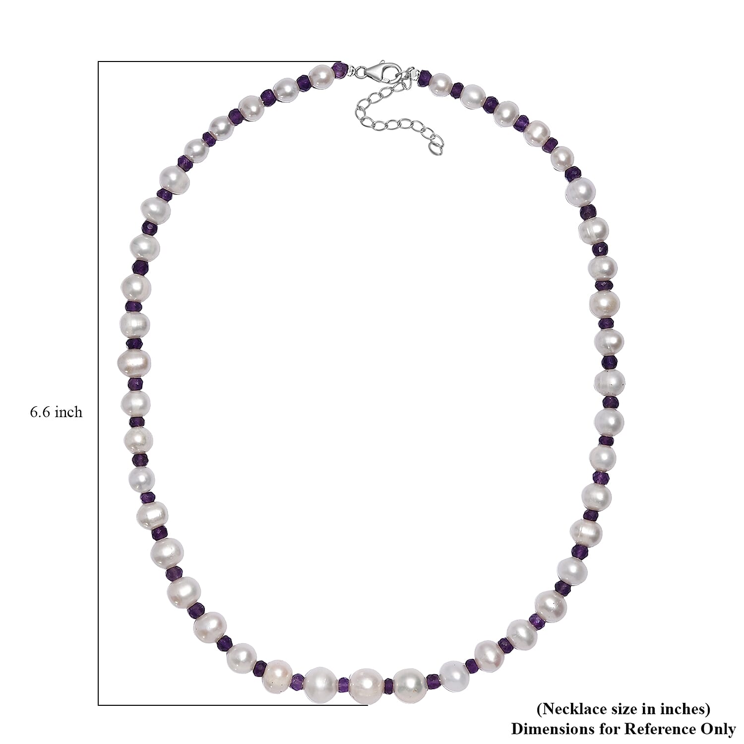 White Freshwater Pearl and African Amethyst 20 ctw Necklace 18 Inches in Rhodium Over Sterling Silver