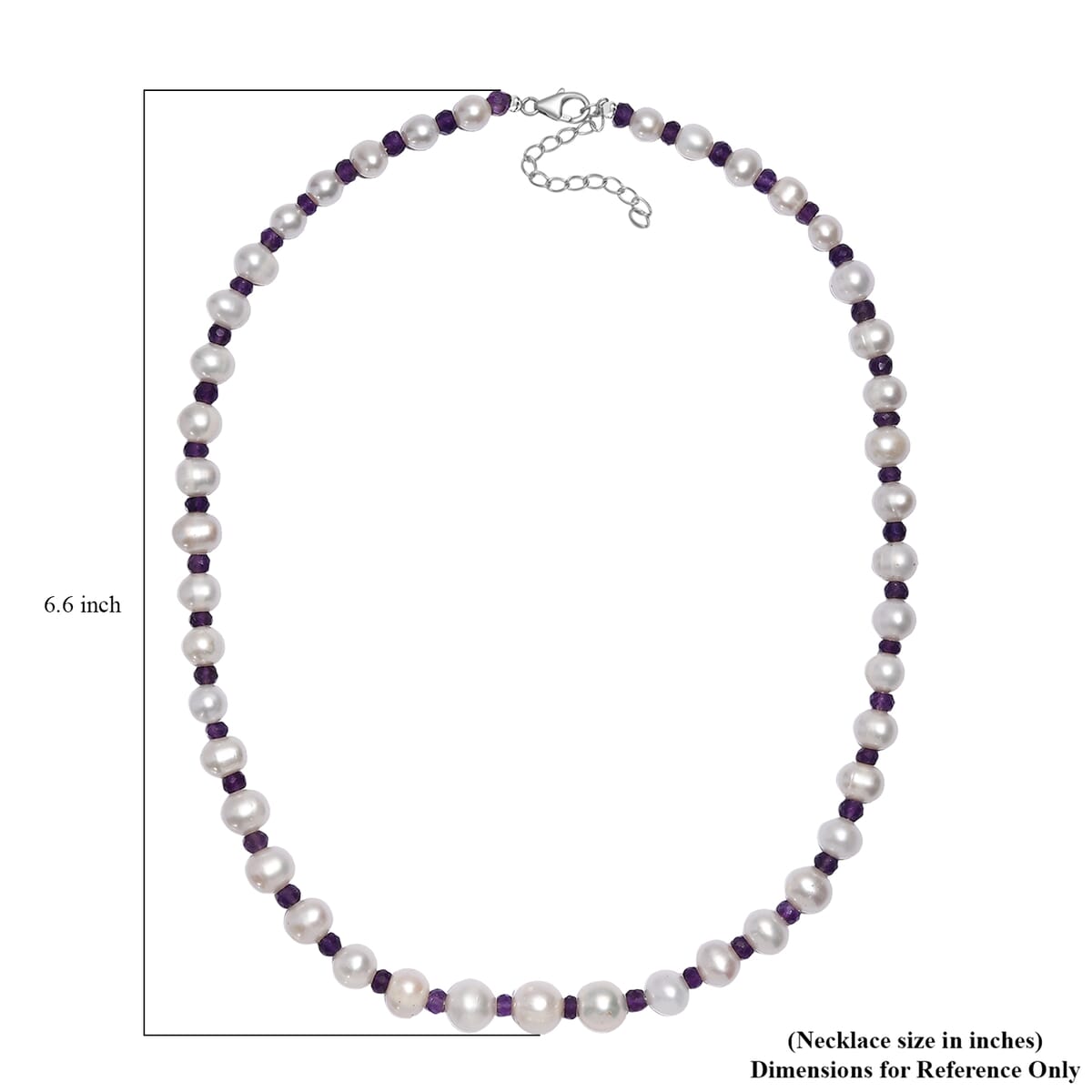 White Freshwater Pearl and African Amethyst 20 ctw Necklace 18 Inches in Rhodium Over Sterling Silver image number 5