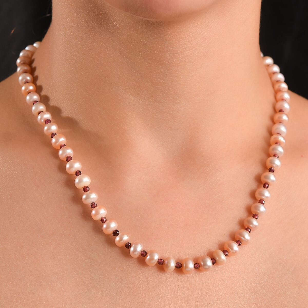 Pink Freshwater Pearl and Orissa Rhodolite Garnet 10.00 ctw Necklace in 18K Vermeil Rose Gold Over Sterling Silver 18 Inches image number 2