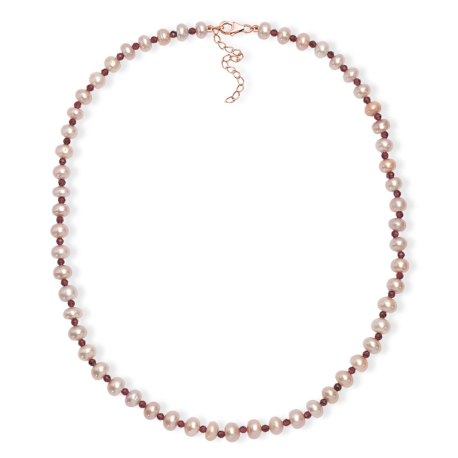Pink Freshwater Pearl and Orissa Rhodolite Garnet 10.00 ctw Necklace
