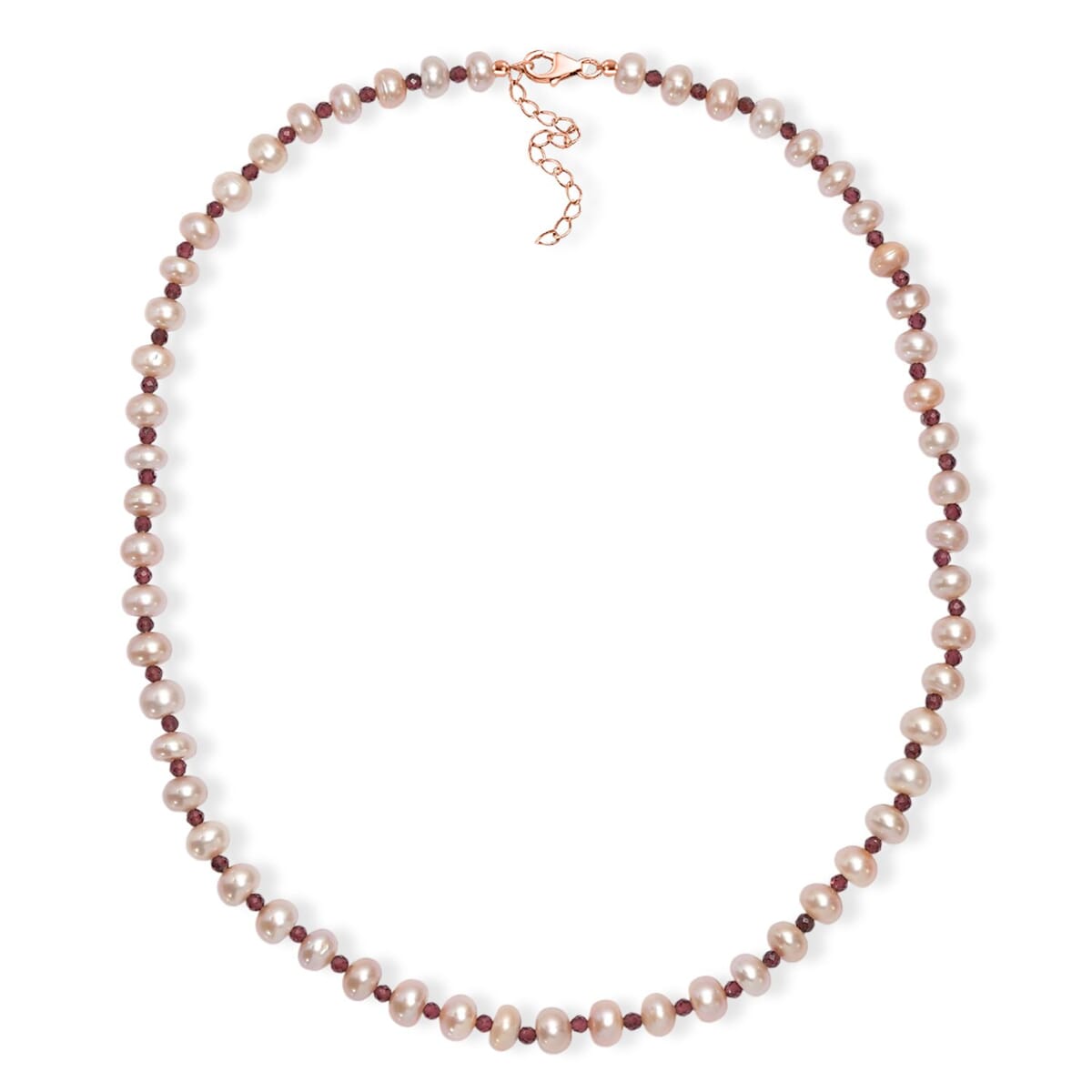 Pink Freshwater Pearl and Orissa Rhodolite Garnet 10.00 ctw Necklace in 18K Vermeil Rose Gold Over Sterling Silver 18 Inches image number 3