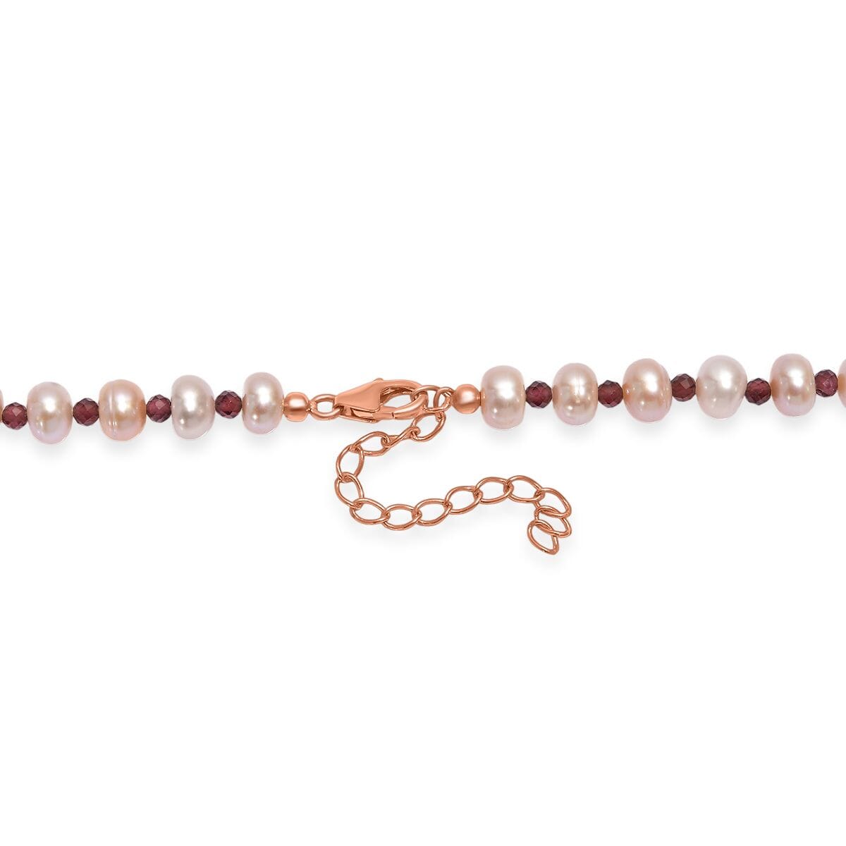 Pink Freshwater Pearl and Orissa Rhodolite Garnet 10.00 ctw Necklace in 18K Vermeil Rose Gold Over Sterling Silver 18 Inches image number 4