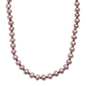 Pink Freshwater Pearl and Orissa Rhodolite Garnet 12.00 ctw Necklace 18 Inches in 18K Vermeil Rose Gold Over Sterling Silver 