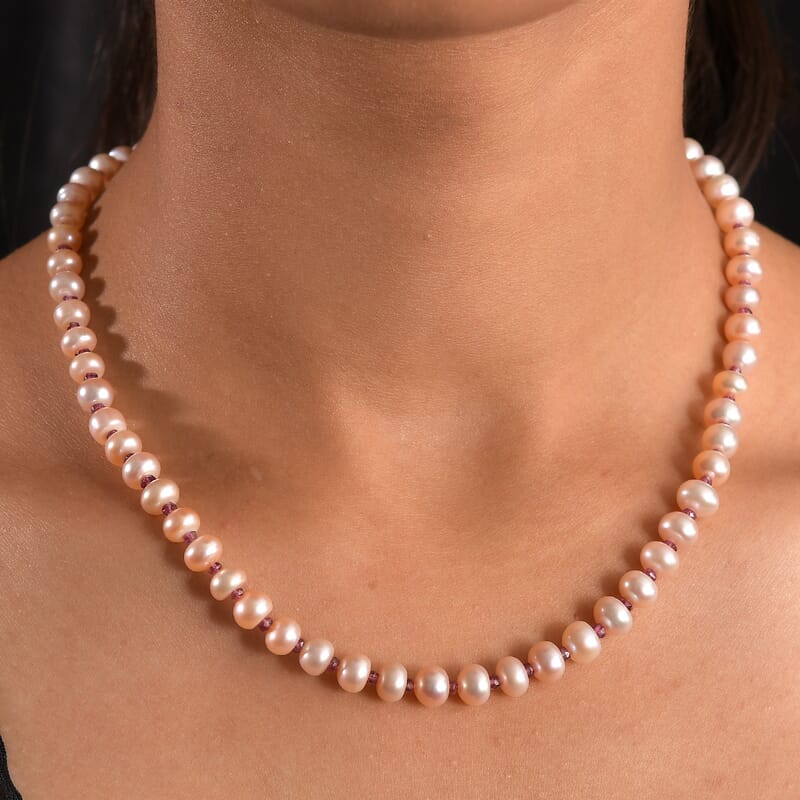 Pink Freshwater Pearl and Orissa Rhodolite Garnet 12.00 ctw Necklace 18 Inches in 18K Vermeil Rose Gold Over Sterling Silver