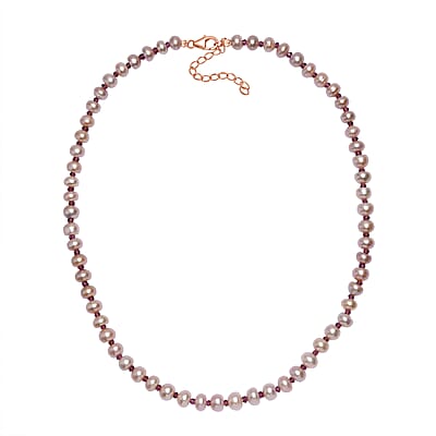 Pink Freshwater Pearl and Orissa Rhodolite Garnet 12.00 ctw Necklace 18 Inches in 18K Vermeil Rose Gold Over Sterling Silver