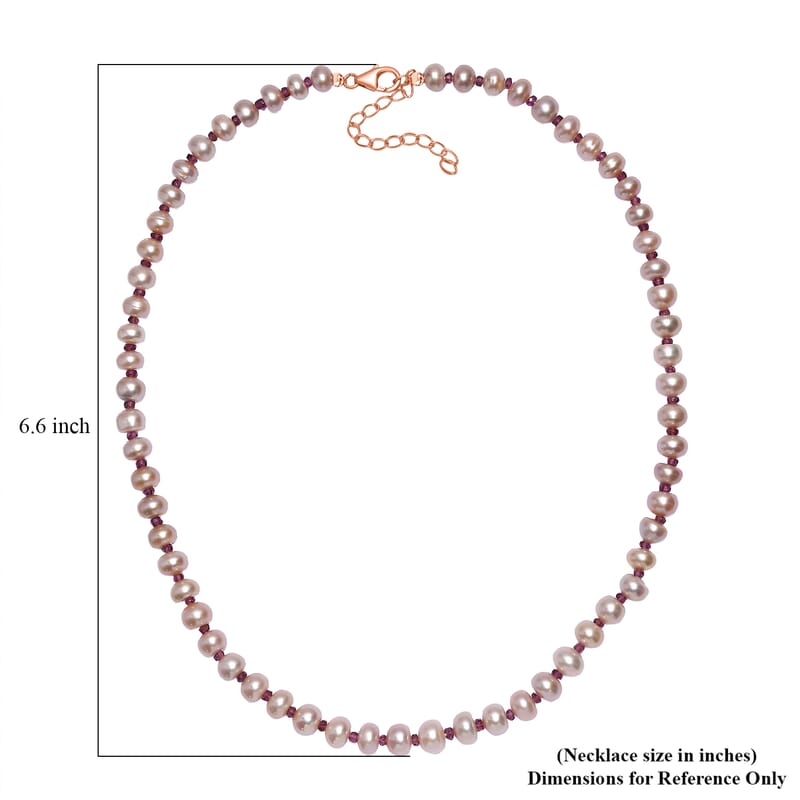 Pink Freshwater Pearl and Orissa Rhodolite Garnet 12.00 ctw Necklace 18 Inches in 18K Vermeil Rose Gold Over Sterling Silver