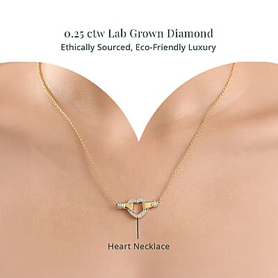 Luxuriant Lab Grown Diamond G-H SI 0.25 ctw Heart Necklace 18 Inches in 18K Vermeil Yellow Gold Over Sterling Silver