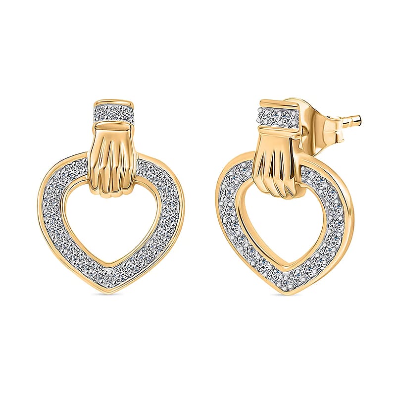 Luxuriant Lab Grown Diamond G-H SI 0.50 ctw Heart Earrings in 18K Vermeil Yellow Gold Over Sterling Silver 