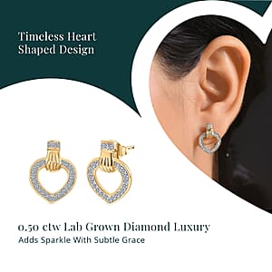 Luxuriant Lab Grown Diamond G-H SI 0.50 ctw Heart Earrings in 18K Vermeil Yellow Gold Over Sterling Silver 
