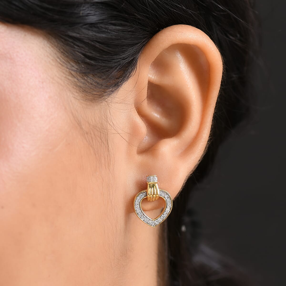 Luxuriant Lab Grown Diamond 0.50 ctw Heart Earrings in 18K Vermeil Yellow Gold Over Sterling Silver  image number 2