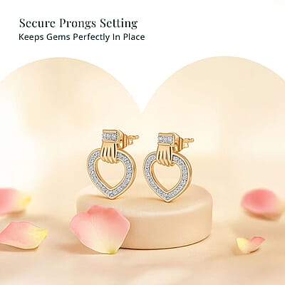 Luxuriant Lab Grown Diamond G-H SI 0.50 ctw Heart Earrings in 18K Vermeil Yellow Gold Over Sterling Silver 