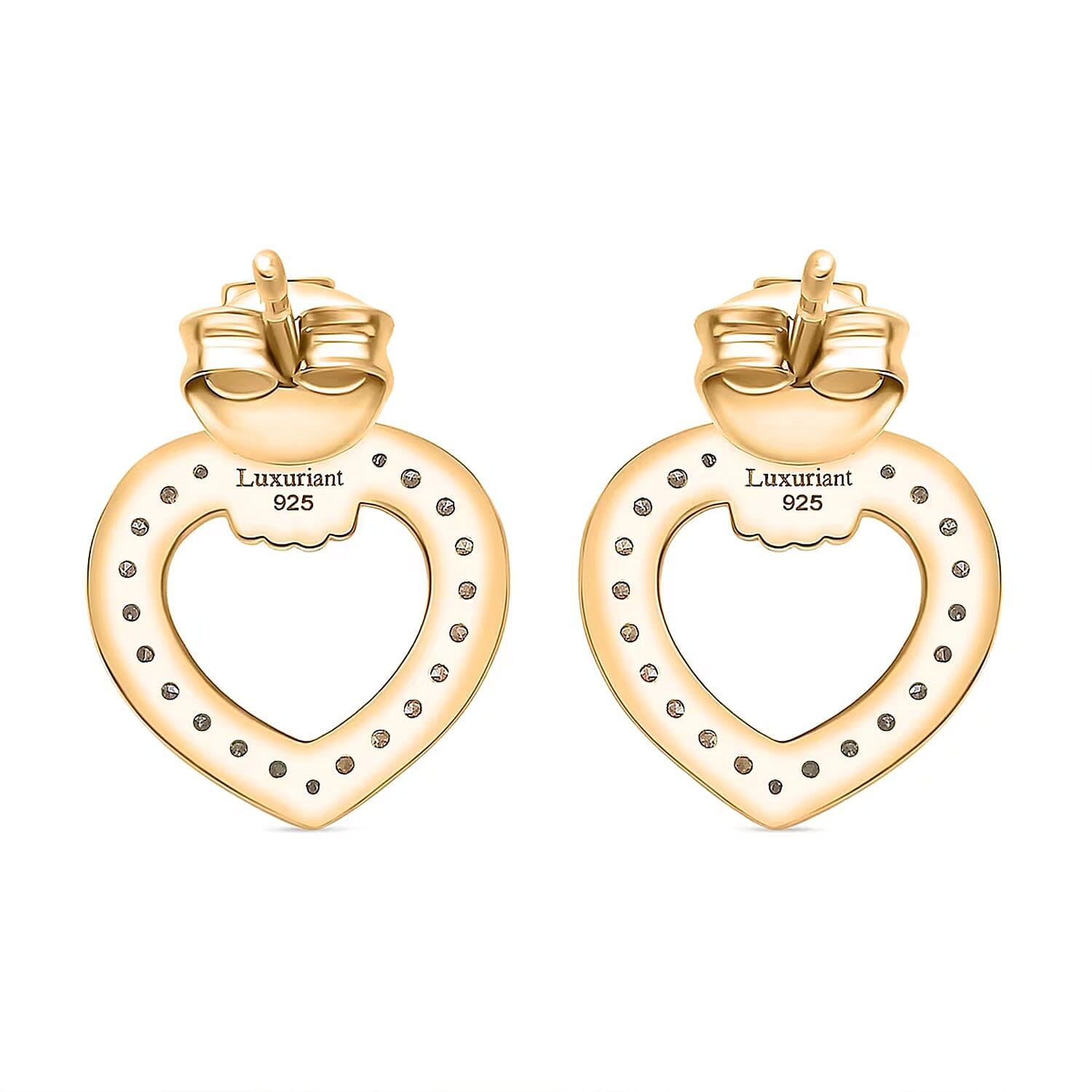 Luxuriant Lab Grown Diamond G-H SI 0.50 ctw Heart Earrings in 18K Vermeil Yellow Gold Over Sterling Silver 