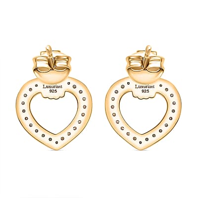 Luxuriant Lab Grown Diamond G-H SI 0.50 ctw Heart Earrings in 18K Vermeil Yellow Gold Over Sterling Silver 