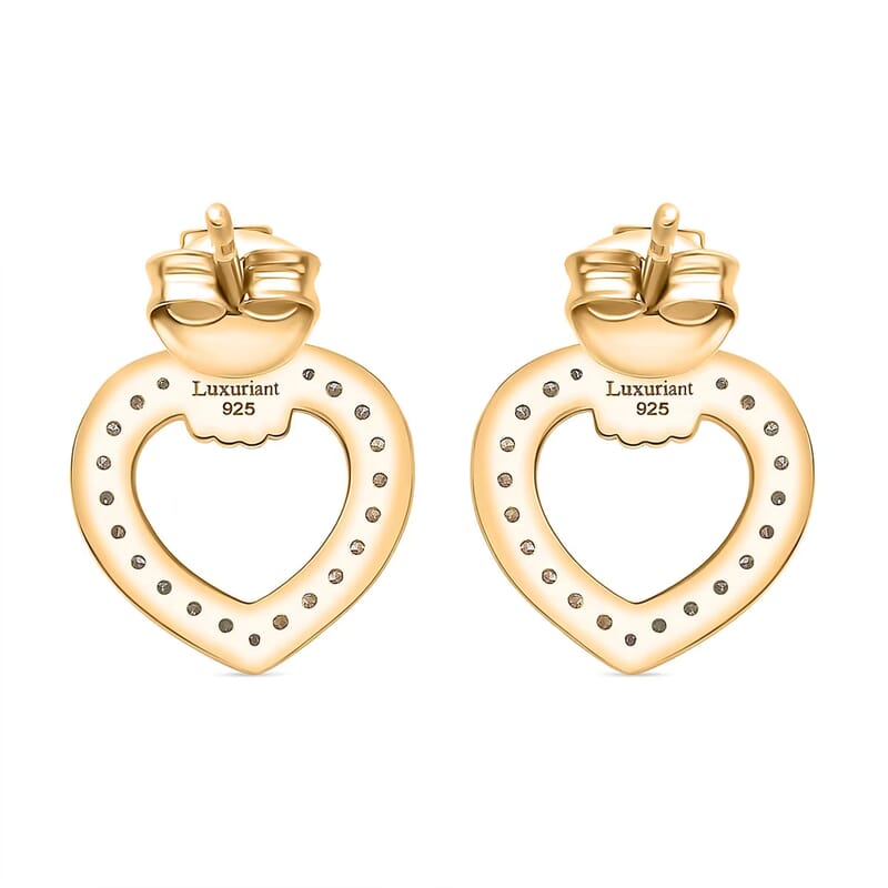 Luxuriant Lab Grown Diamond G-H SI 0.50 ctw Heart Earrings in 18K Vermeil Yellow Gold Over Sterling Silver 