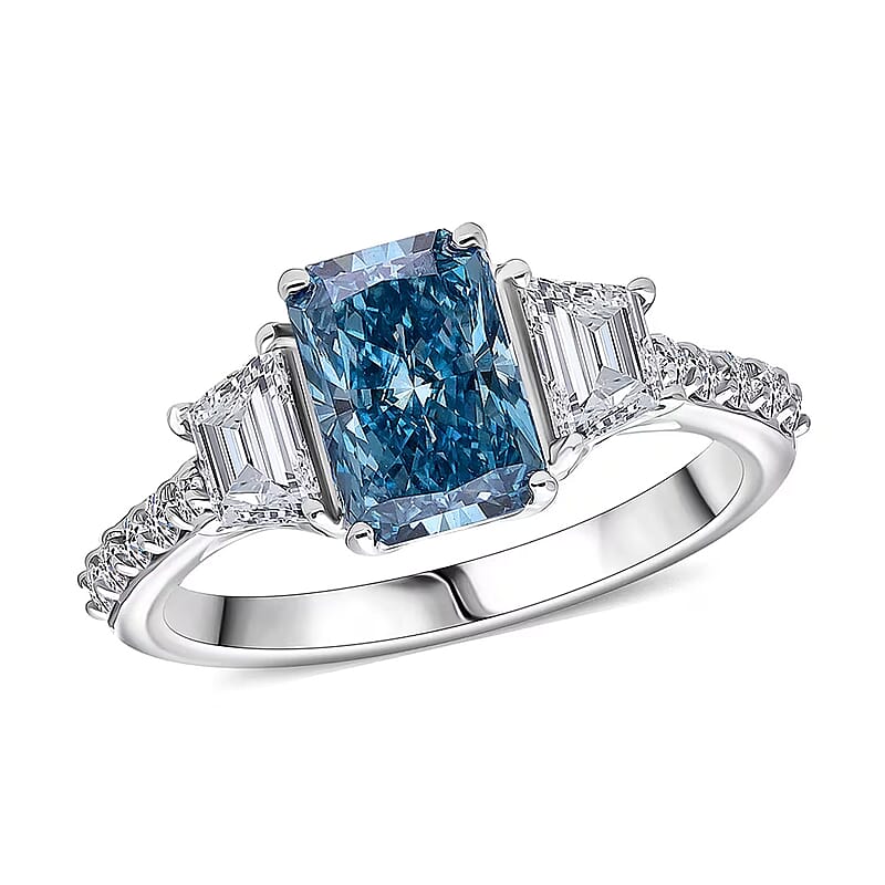 IGI Certified Radiant Cut Luxuriant Lab Grown Blue Diamond (IR) VS and Lab Grown Diamond 3.00 ctw Blue Dynasty Ring in 950 Platinum (Size 10.0) 5 Grams