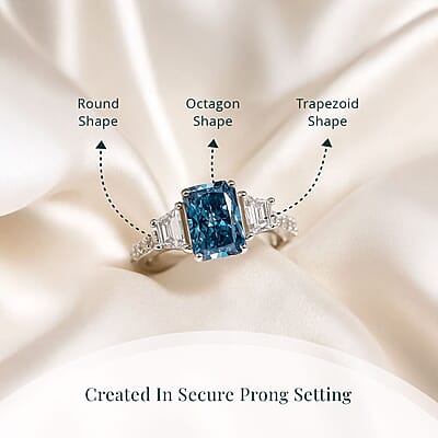 IGI Certified Radiant Cut Luxuriant Lab Grown Blue Diamond (IR) VS and Lab Grown Diamond 3.00 ctw Blue Dynasty Ring in 950 Platinum (Size 10.0) 5 Grams