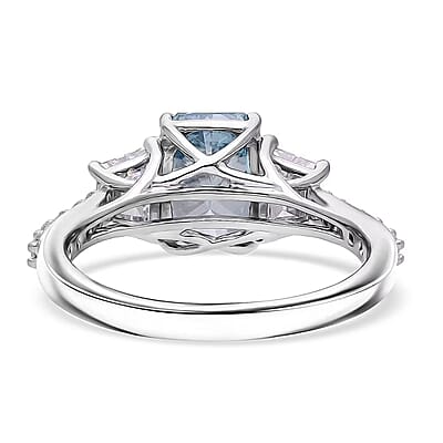 IGI Certified Radiant Cut Luxuriant Lab Grown Blue Diamond (IR) VS and Lab Grown Diamond 3.00 ctw Blue Dynasty Ring in 950 Platinum (Size 10.0) 5 Grams