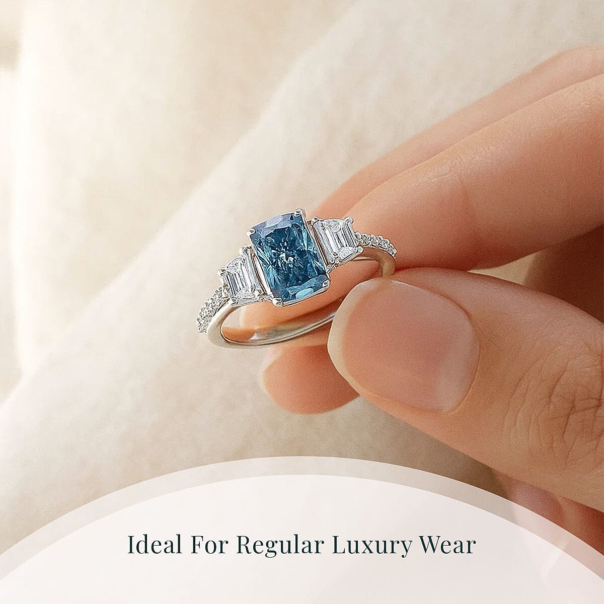 IGI Certified Radiant Cut Luxuriant Lab Grown Blue Diamond (IR) VS and Lab Grown Diamond 3.00 ctw Blue Dynasty Ring in 950 Platinum (Size 5.0) 5 Grams image number 5