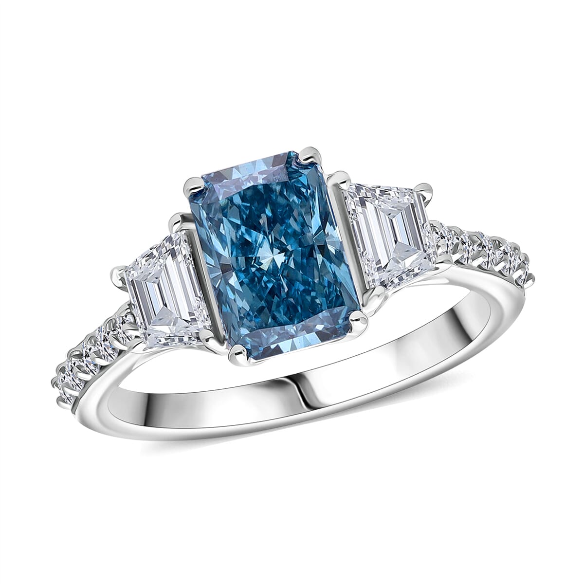 IGI Certified Radiant Cut Luxuriant Lab Grown Blue Diamond VS and Lab Grown Diamond 3.00 ctw Blue Dynasty Ring in 950 Platinum (Size 6.0) 5 Grams image number 0