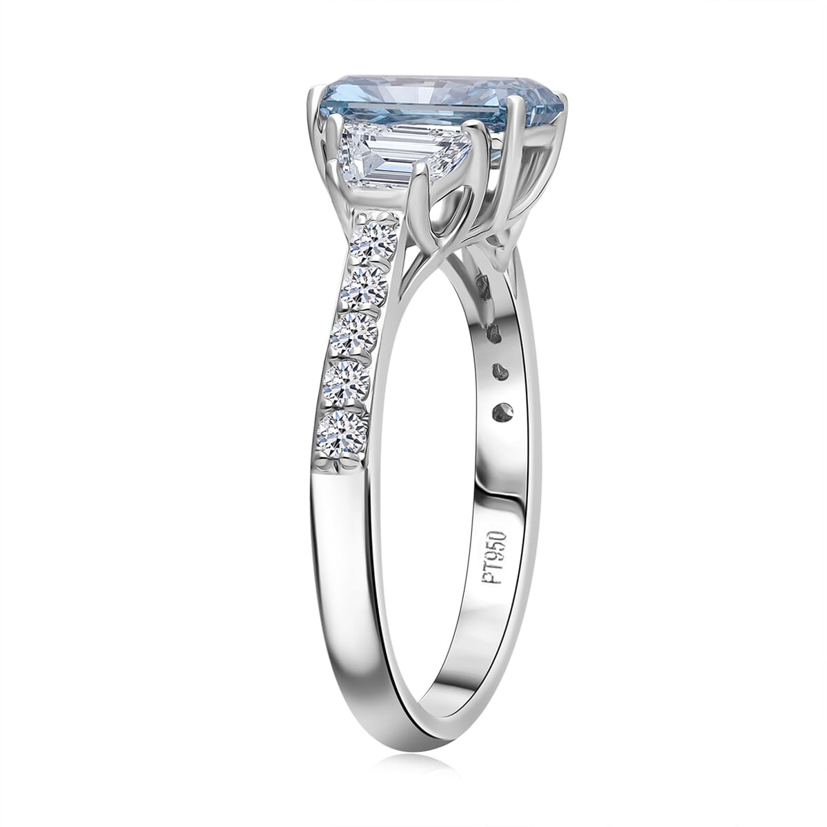 IGI Certified Radiant Cut Luxuriant Lab Grown Blue Diamond VS and Lab Grown Diamond 3.00 ctw Blue Dynasty Ring in 950 Platinum (Size 6.0) 5 Grams image number 2