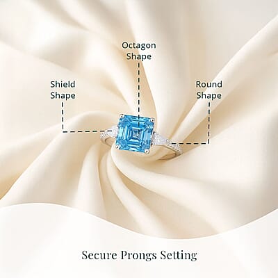 IGI Certified Asscher Cut Luxuriant Lab Grown Blue Diamond (IR) VS and Lab Grown Diamond 4.15 ctw Azure Majesty Ring in 950 Platinum (Size 6.0) 4.50 Grams